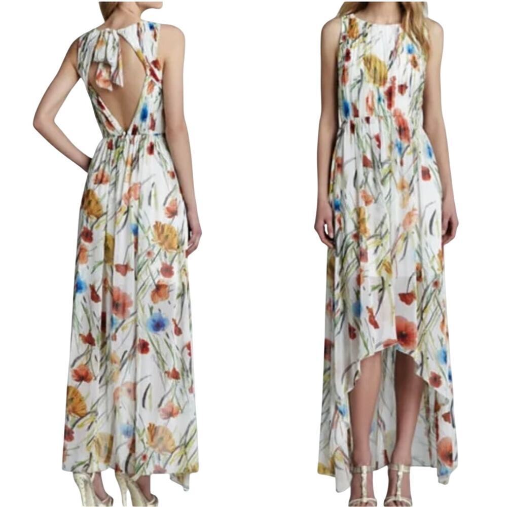 Wedding Guest Dress Size 0 Alice Olivia Mel Open Back High-Low Exotic Poppy Maxi